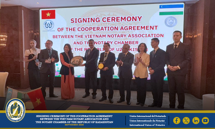 Signing ceremony of the Cooperation agreement between the Vietnam Notary Association and the Notariats of China, Mongolia, Uzbekistan and Kazakhstan