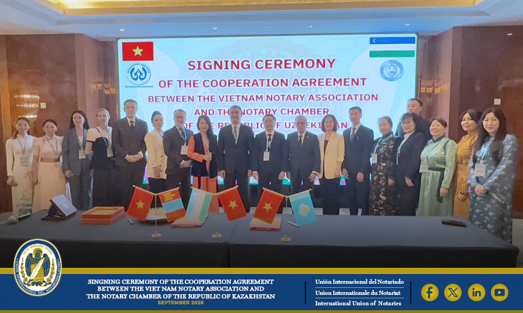 Signing ceremony of the Cooperation agreement between the Vietnam Notary Association and the Notariats of China, Mongolia, Uzbekistan and Kazakhstan